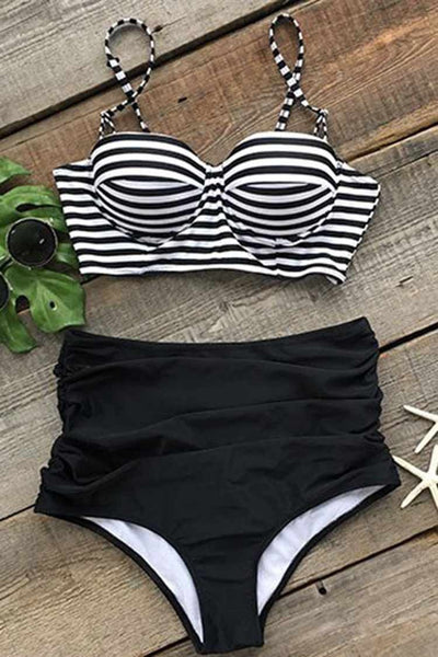 All About U Stripe High-waisted Bikini Set