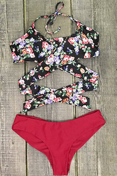 Fall Floral Cross Bikini Set