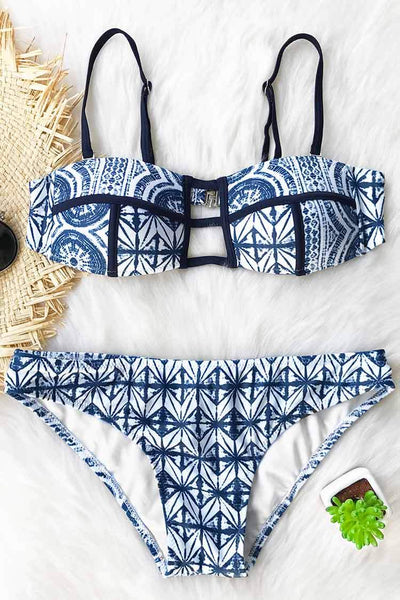 Blue And White Porcelain Tie-dye Bikini Set