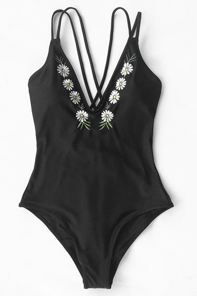 Lucky Star Embroidery One-piece Swimsuit