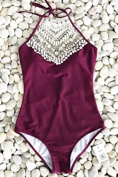 Broken Wine Halter One-piece Swimsuit