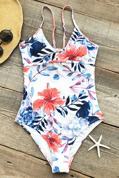 Delicate Flowers Print One-piece Swimsuit