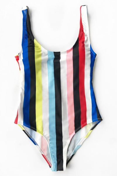 Colorful Stripes Backless One-piece Swimsuit