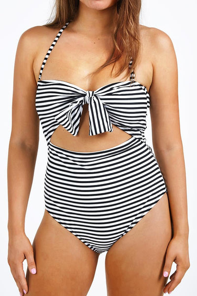 Neat As a Prinstripe Halter One-piece Swimsuit