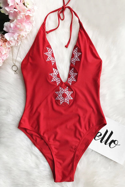 Dancing Rose Embroidered One-piece swimsuit