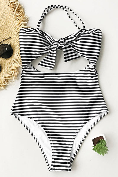 Neat As a Prinstripe Halter One-piece Swimsuit