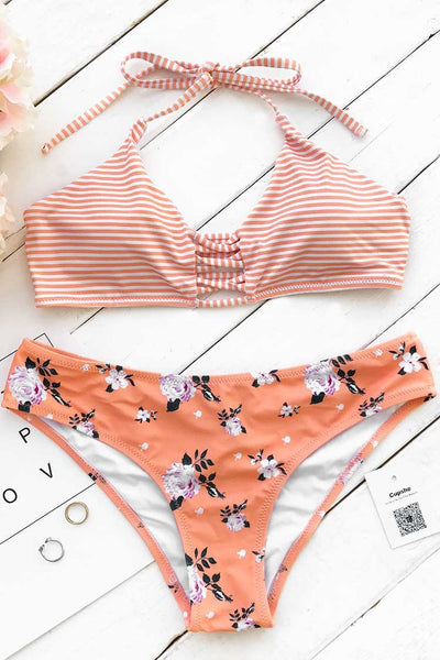 Orange Fanta Halter Bikini Set