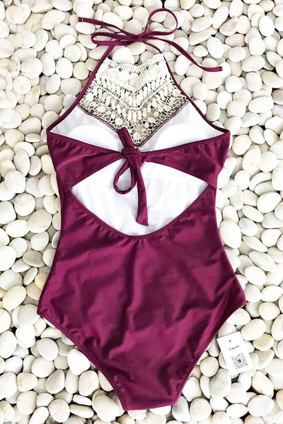 Broken Wine Halter One-piece Swimsuit