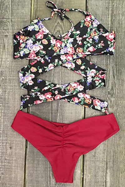 Fall Floral Cross Bikini Set