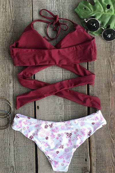 Fall Floral Cross Bikini Set