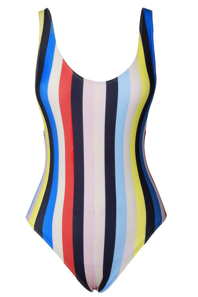 Colorful Stripes Backless One-piece Swimsuit