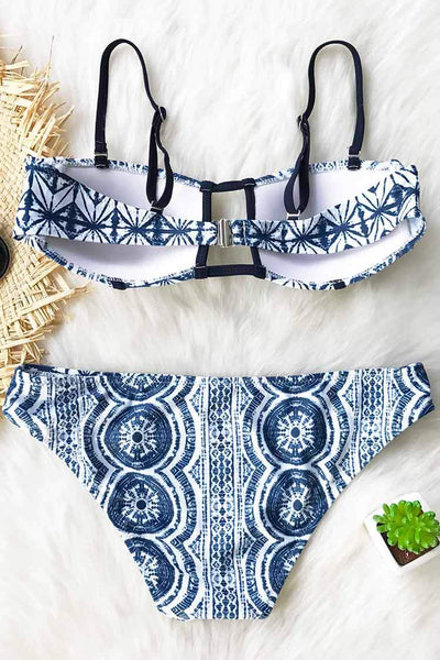 Blue And White Porcelain Tie-dye Bikini Set