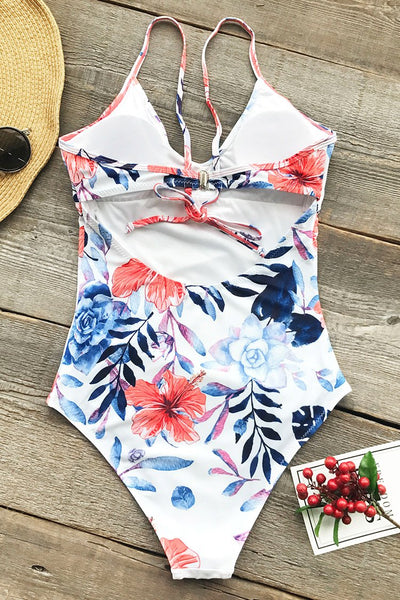 Delicate Flowers Print One-piece Swimsuit