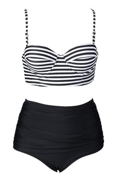 All About U Stripe High-waisted Bikini Set