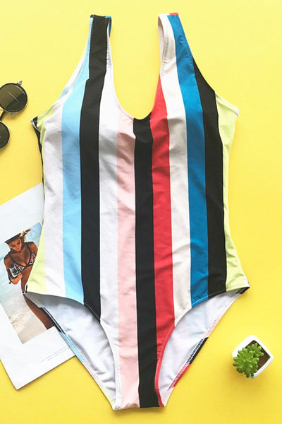 Colorful Stripes Backless One-piece Swimsuit