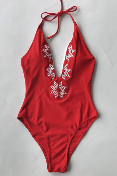 Dancing Rose Embroidered One-piece swimsuit