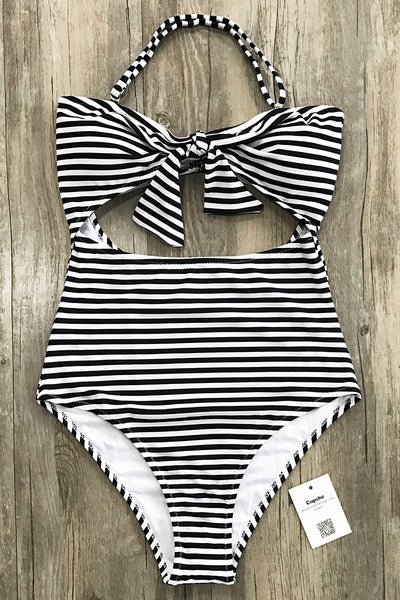 Neat As a Prinstripe Halter One-piece Swimsuit