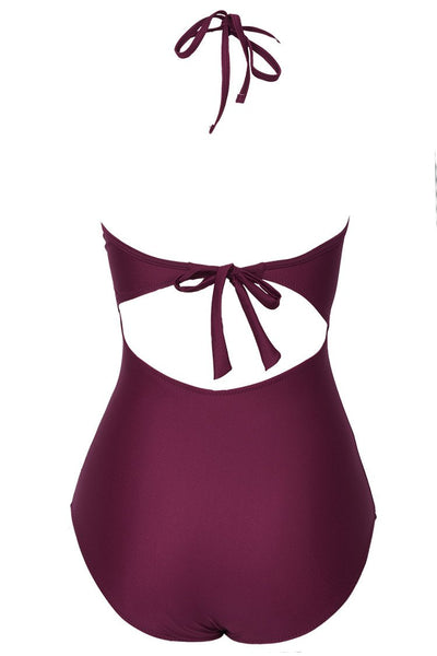 Broken Wine Halter One-piece Swimsuit