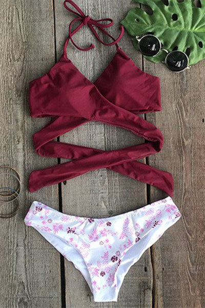 Fall Floral Cross Bikini Set