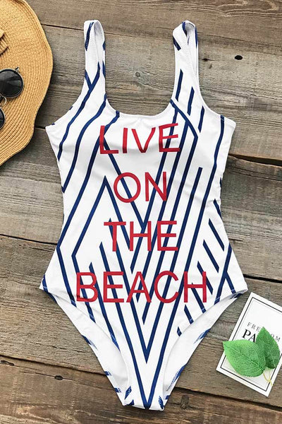 Live On The Beach Print One-piece Swimsuit