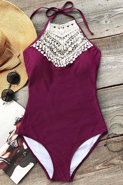 Broken Wine Halter One-piece Swimsuit