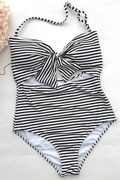 Neat As a Prinstripe Halter One-piece Swimsuit